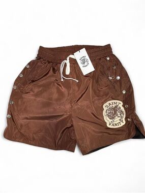 Saint Vanity Logo Brown Nylon Drawstring Shorts - Brand New